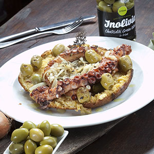 Stewed octopus w. olives & Mt. Athos olive bread
